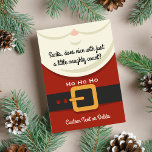 Funny Secret Santa Christmas Gift Exchange Party Invitation<br><div class="desc">A super fun holiday invitation that reads, "Santa, does nice with just a little naughty count? Either way, your guests are sure to love this super cute invitation that features a santa suit and your custom text on the front and party details on the back. Use as a secret santa...</div>