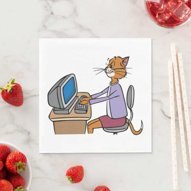 Funny Secretary Cat Cartoon Office Humour  Napkin (Insitu)