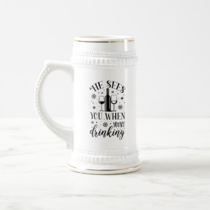 Funny sees you drinking Christmas word art Beer Stein