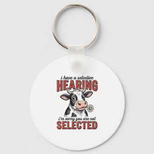 Funny Selective Hearing Cow Vintage Shirt Design_1 Keychain