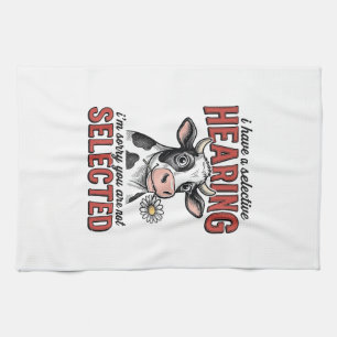 Funny Selective Hearing Cow Vintage Shirt Design_1 Kitchen Towel