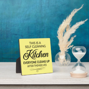 funny self cleaning kitchen word art plaque
