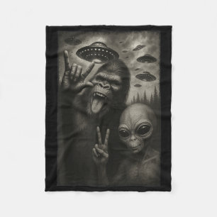 Funny Selfie Bigfoot Alien Sasquatch Rock On Hand Fleece Blanket