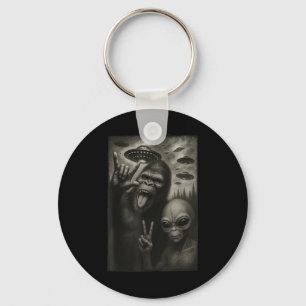 Funny Selfie Bigfoot Alien Sasquatch Rock On Hand  Keychain