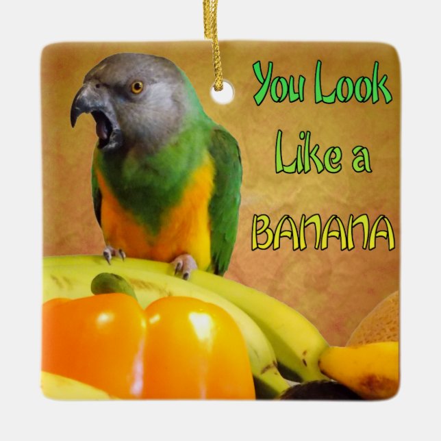 Funny Senegal Parrot Banana Ceramic Ornament (Front)