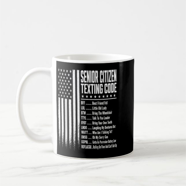 Funny Senior Citizens Texting Code Design For Coffee Mug (Left)