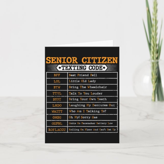 Funny Senior Citizens Texting Code For Old People  Card (Front)