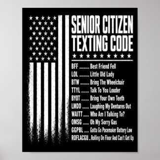 Funny Senior Citizens Texting Code Grandpa On Back Poster