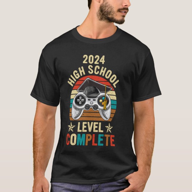 Funny Senior Gamer 2024 High School Level Complete T-Shirt (Front)
