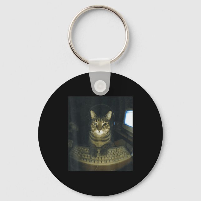 Funny Serious Gamer Cat Lovers Stud Kitty Cat Meme Keychain (Front)