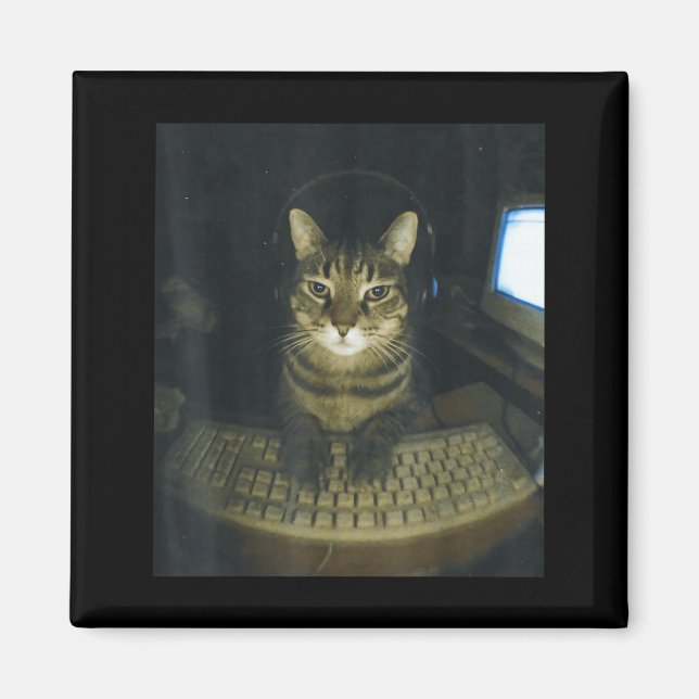 Funny Serious Gamer Cat Lovers Stud Kitty Cat Meme Magnet (Front)