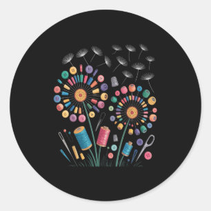 Funny Sewing Dandelion Flowers Thread Buttons Quil Classic Round Sticker