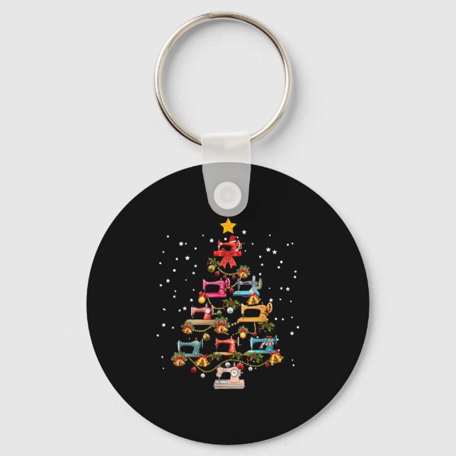 Funny Sewing Machine Christmas Tree Christmas Orna Keychain (Front)