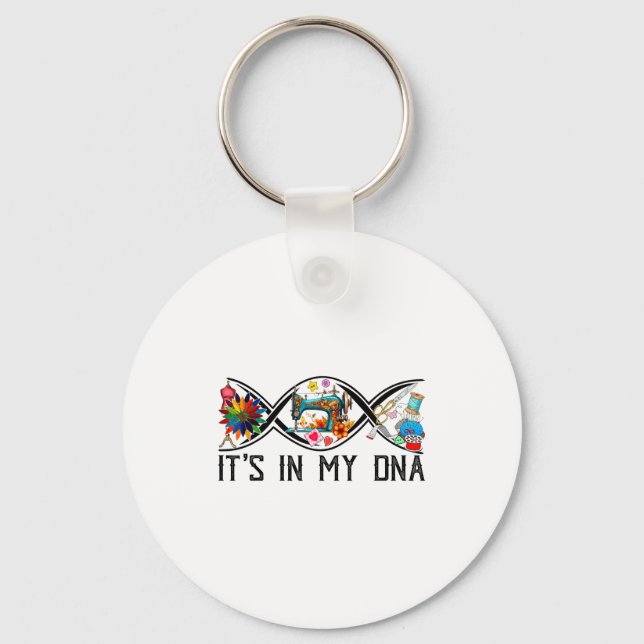 Funny Sewing Quilter Sewer Dna Quilting Hobby Craf Keychain (Front)