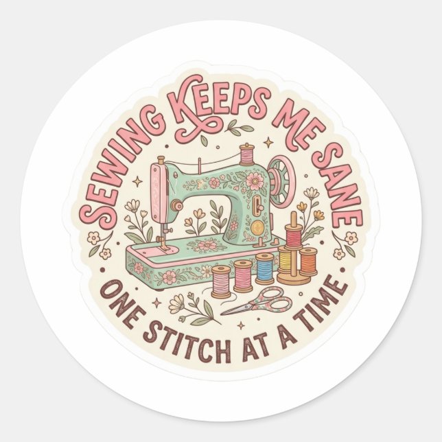 Funny Sewing Sticker - Vintage Machine One Stitch  (Front)