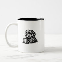 Funny Shaggy Dog Drinking Coffee Sketch Two-Tone