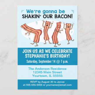 Funny Shakin' Our Bacon Birthday Party Invitation
