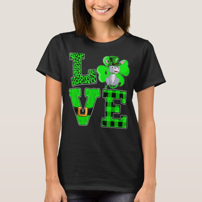 Funny Shamrock Green Plaid Love Mule St. Patrick's T-Shirt (Front)