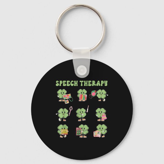 Funny Shamrock Speech Therapy St Patrick's Day Slp Keychain (Front)