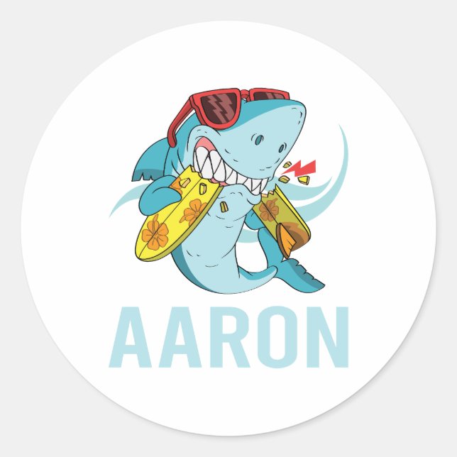 Funny Shark - Aaron Name Classic Round Sticker (Front)