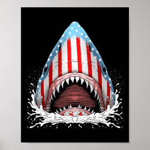 Funny Shark American Flag Jawsome 4th Of July Kids Poster