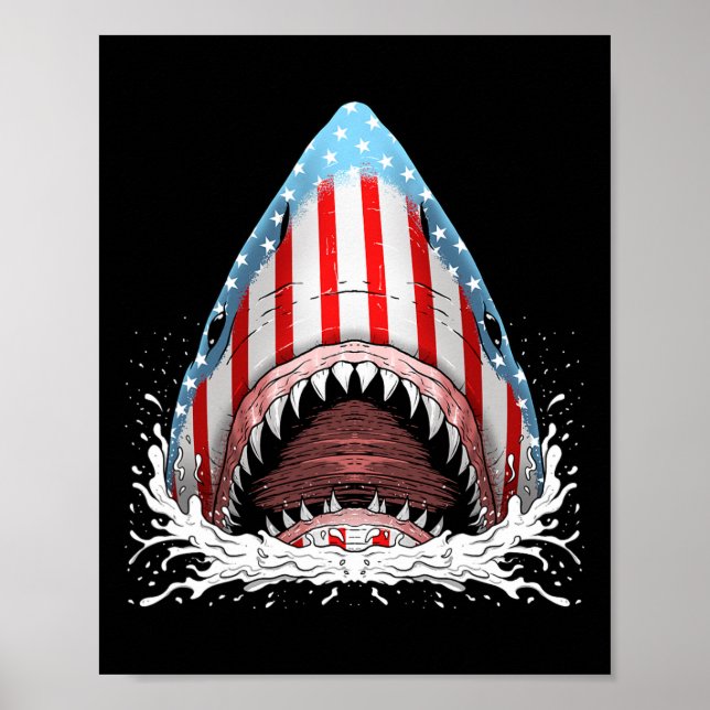 Funny Shark American Flag Jawsome 4th Of July Kids Poster (Front)
