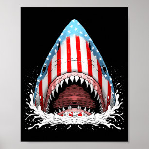 Funny shark american flag jawsome 4th of july kids poster