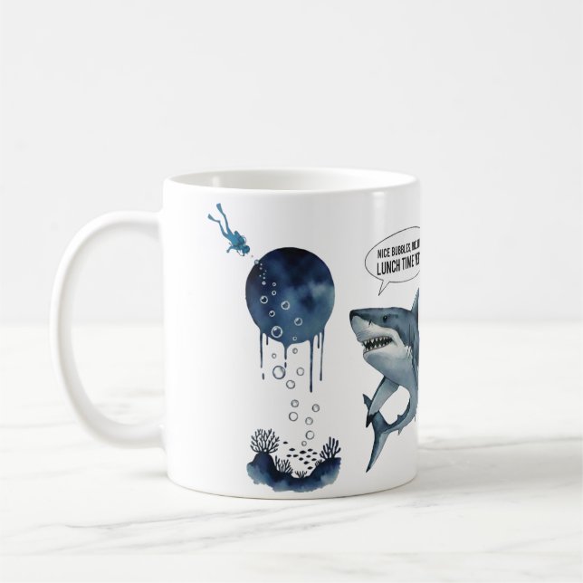 Funny shark and diver  coffee mug (Left)
