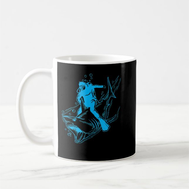 Funny Shark And Scuba Diving  Diver And Snorkellin Coffee Mug (Left)