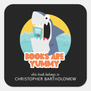 Funny Shark Bookplate Square Sticker