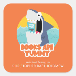 Funny Shark Bookplate Square Sticker