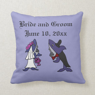Funny Shark Bride and Groom Wedding Art Throw Pillow