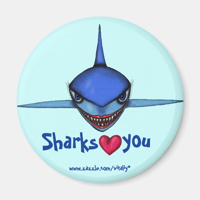 Funny shark cartoon art cool magnet design (Front)