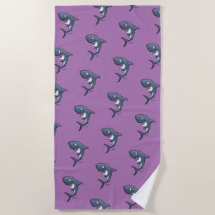 Funny Shark Cartoon Illustration Beach Towel