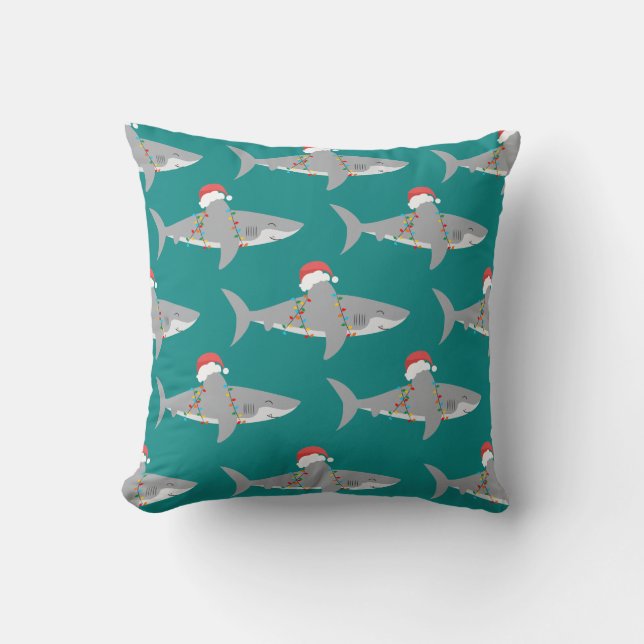 Funny Shark Christmas Throw Pillow (Front)