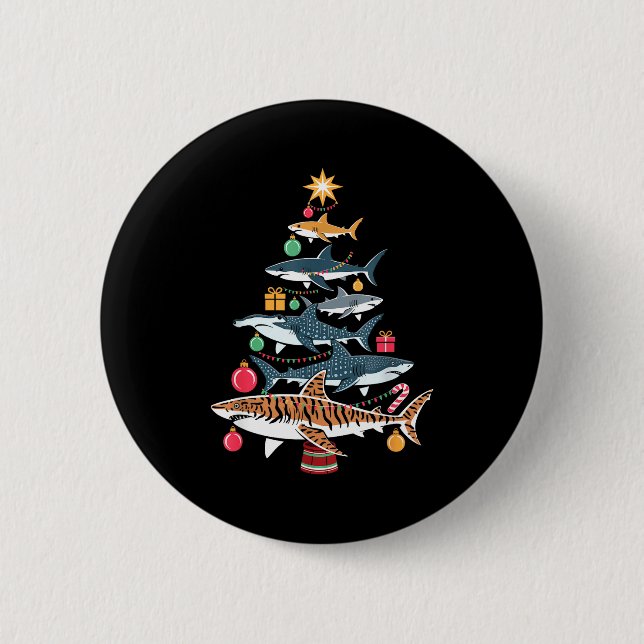 Funny Shark Christmas Tree  2 Inch Round Button (Front)