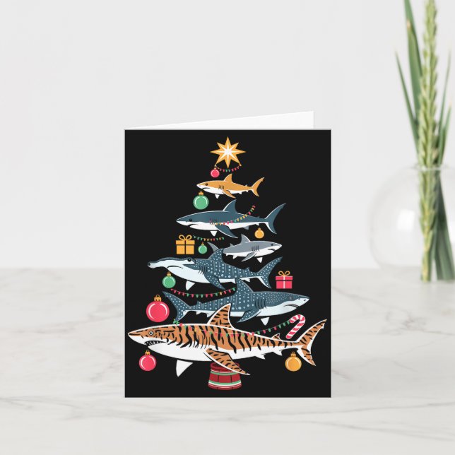 Funny Shark Christmas Tree  Card (Front)