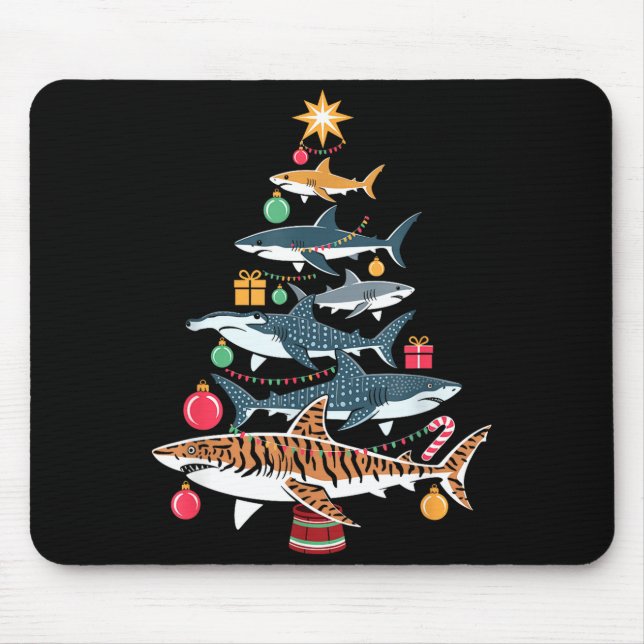 Funny Shark Christmas Tree  Mouse Pad (Front)