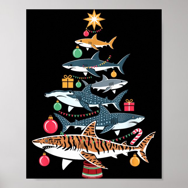 Funny Shark Christmas Tree  Poster (Front)
