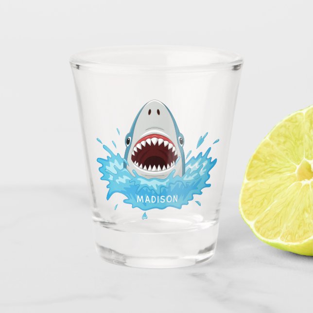 Funny Shark custom name shot glass (Front)