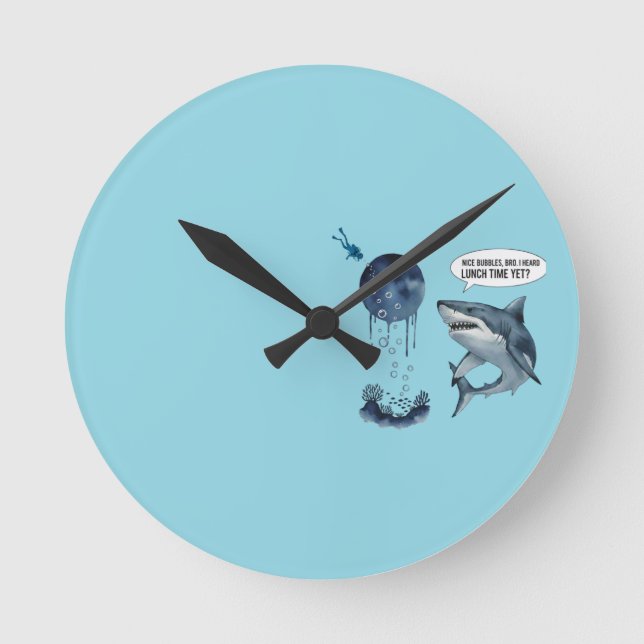 Funny shark diver lunch time :nice bubbles bro round clock (Front)