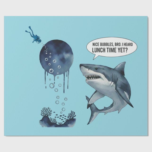 Funny shark diver lunch time :nice bubbles bro wrapping paper (Flat)