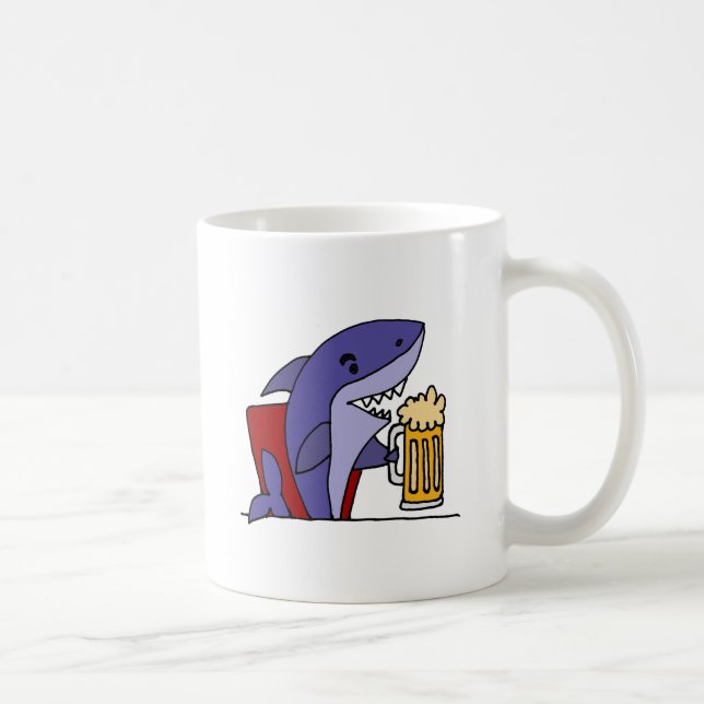 Funny Shark Drinking Beer Coffee Mug (Right)