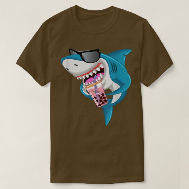 Funny Shark Drinking Bubble Boba Tea Boy Men  T-Shirt (Design Front)