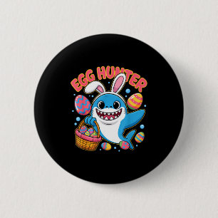 Funny shark easter bunny cute egg hunter 2 inch round button