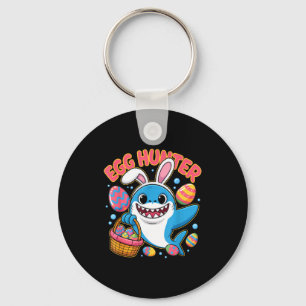 Funny shark easter bunny cute egg hunter keychain
