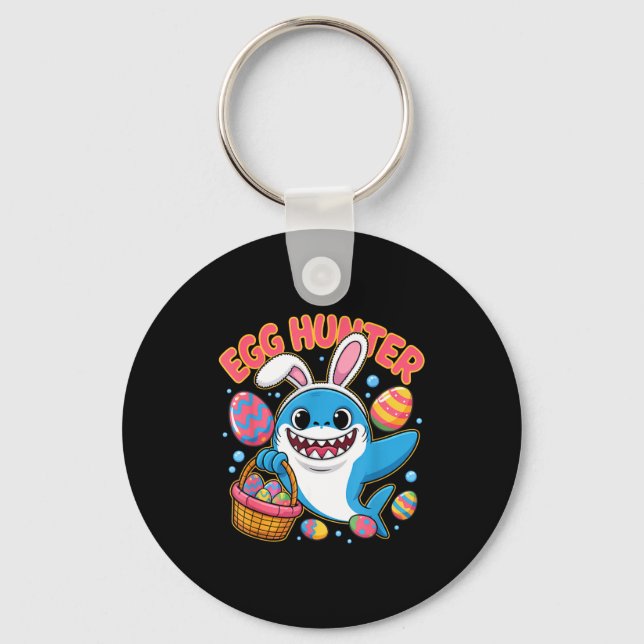 Funny shark easter bunny cute egg hunter  keychain (Front)