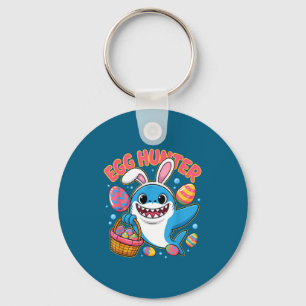 Funny shark easter bunny cute egg hunter keychain