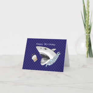 Funny Shark Eating Birthday Cake Men Boys Birthday Card