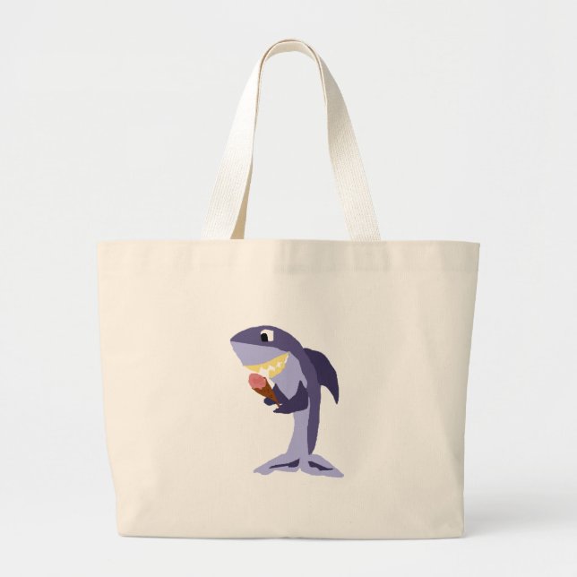 Funny Shark Eating Ice Cream Cone Large Tote Bag (Front)